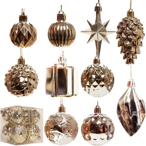 Set mit 10 Weihnachtskugeln – Klassischer Weihnachtsbaumschmuck – Champagnergold