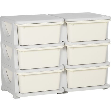 Boîte de rangement plastique 6 tiroirs organisateur jouets enfant blanc crème