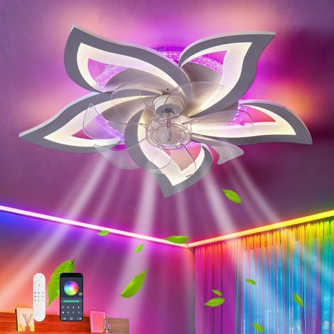 Plafonnier Ventilateur De Plafond RGB Couleur Variable, Lampe Ventilateur Led Dimmable, Ventilo Plafond Avec Lumière Réversible 6 Vitesses Pour Chambre Enfant-RGB Blanc (1/5)