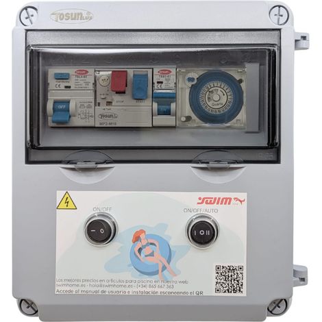 Cuadro Eléctrico Piscina Tosun 0,5CV 50W Reloj Guardamotor ABS