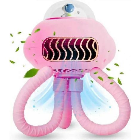 Ventilador de escritorio con forma de pulpo y figura de astronauta, ventilador portátil recargable rosa con cúpula transparente, soporte con forma de tentáculos curvos, alimentación USB de hasta 8 hor (1/2)