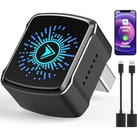 Adaptateur CarPlay sans Fil pour iPhone (iOS 12+) & Android Auto|Compatible Voitures avec CarPlay Câblé (2016+)|USB-A/C|Connexion Rapide & Stable (Noir) (1/5)