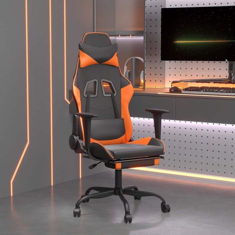 vidaXL Chaise de jeu avec repose-pied Noir et orange Similicuir (1/5)