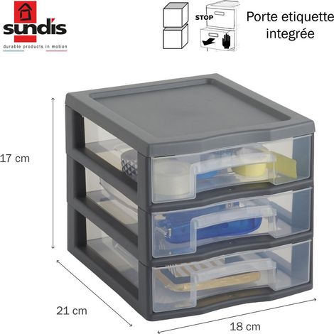 Torre de almacenamiento TAG TOWER A6 SUNDIS, 3 cajones, 21 x 18 x 17 cm (largo x ancho x alto). SUNDIS (1/3)