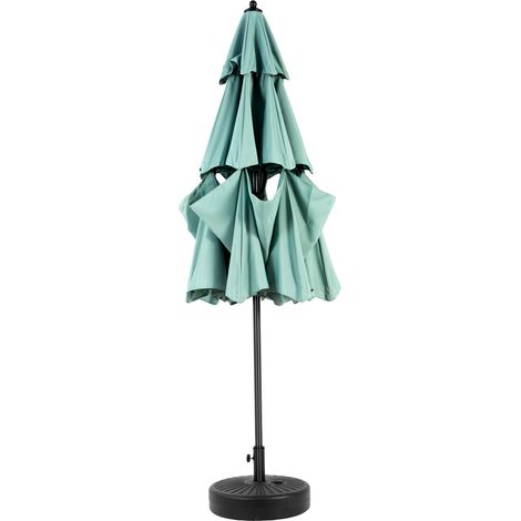 Parasol en aluminium 3 tiers 3m, inclinaison automatique, vert clair (pied non inclus) (1/5)