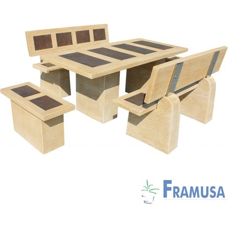 CONJUNTO COMEDOR PIEDRA RECTANGULAR JARDIN STATUS ZINC OCRE