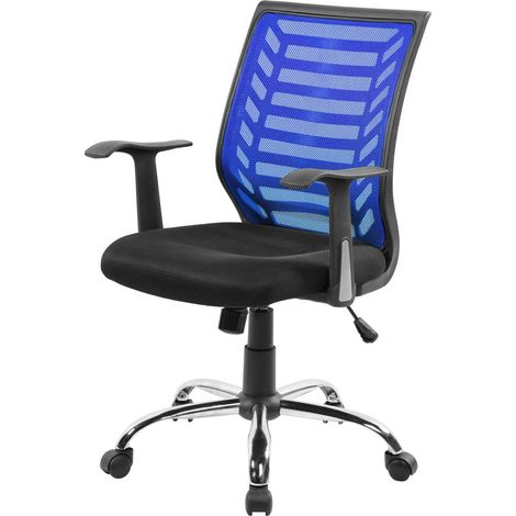 Dmora - Chaise de bureau Dfann, Chaise de travail en maille avec accoudoirs, Siège de bureau ergonomique, 59x60h93/103 cm, Noir et Bleu (1/3)