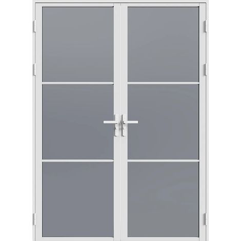 Bloc porte réversible à deux battants en aluminium et verre trempé fumé - 2 x H204 x L73 cm - Blanc - MASERU (1/4)