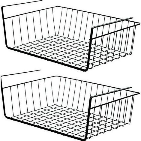 Lot de 2 paniers de rangement suspendus noirs en fil métallique, à fixer sous une étagère ou un meuble de rangement. Organisateur de paniers coulissants pour la cuisine, le garde-manger, le bureau ou  (1/5)