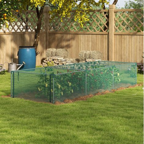 Red de protección para plantas (125x373x62.5 cm), con puerta de cremallera, marco de acero, HDPE verde (1/5)