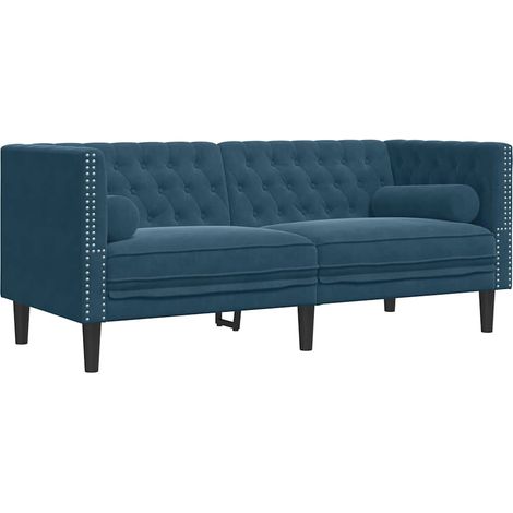 Sofá Chesterfield 2 plazas con cojines terciopelo azul vidaXL