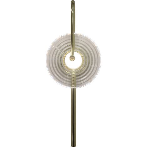 Applique moderna, disco scanalato verticale in vetro trasparente, tubo dorato curvo, LED 6W a colore variabile PLATO Light Prestige (1/5)
