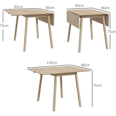 Table pliante en bois massif pour salle à manger, 2-4 personnes, 110 x 86 x 75 cm, idéale petits espaces, finition naturelle (1/5)