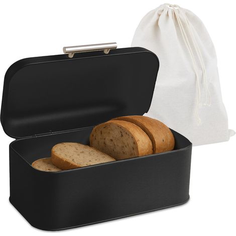 Brotkasten für die Arbeitsplatte – 15,5 x 30 x 21 cm – mit Brottasche – schwarz (1/5)