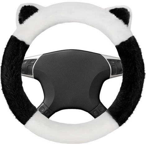 Housse de volant d'hiver pour voiture, housse de volant luxueuse avec « oreilles », housse de volant chaude et antidérapante, belle décoration pour voiture ou maison (noir) (1/5)