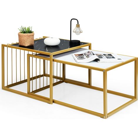 Tavolo a nido moderno struttura resistente di metallo, Tavolino da caffè impilabile design industriale (1/4)