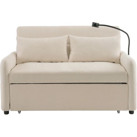 Canapé 129x163 Cm 2 Places En Chenille Beige, Dossier Réglable 108/135/180° Et Ports USB (1/5)