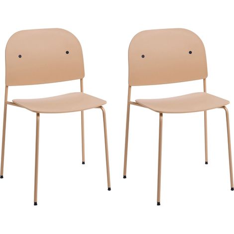 Set of 2 Dining Chairs Beige Synthetic Seat Metal Frame Minimalsitic Scandi for Kitchen Dining Area WINDUST