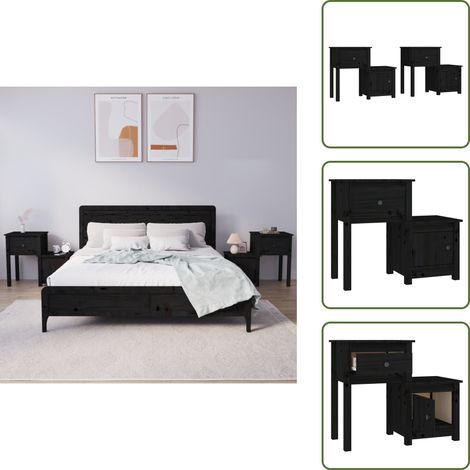 Nachttische 2 Stk. Schwarz 79,5x38x65,5 cm Massivholz Kiefer - Nachttische - Massivholzmöbel - Kiefernholz - Wohnzimmerdeko - Schlafzimmereinrichtung (1/5)