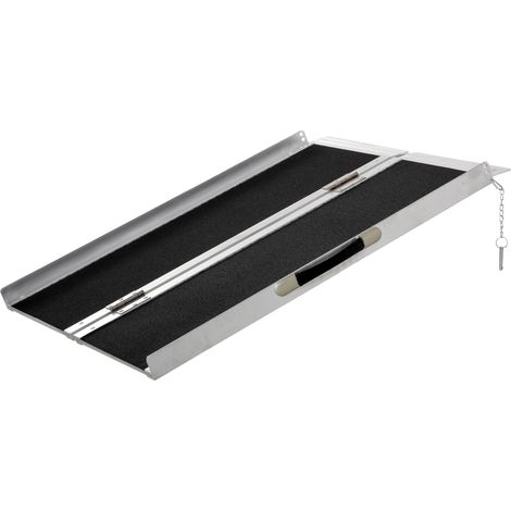 Rampe de Fauteuil Roulant Rampe de Chargement Rampe d'accès antidérapante Pliable avec Bordures de sécurité Max. 270 Kg dim. 91L x 72l x 5H cm alu. Noir
