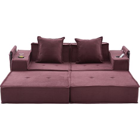 Canapé-lit double moderne avec un confortable canapé 2 places en tissu et deux coussins. Un élégant pouf décoratif avec rangement latéral et porte-gobelets, idéal pour les coins lecture, les salles de (1/5)