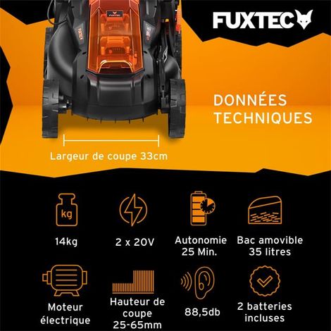 Tondeuse gazon batterie 40V (2X20V) - FUXTEC FX-E1RM20 - largeur 33cm 2 batteries Li-Ion 2Ah, double chargeur 2,4A, bac 35L — vue 2