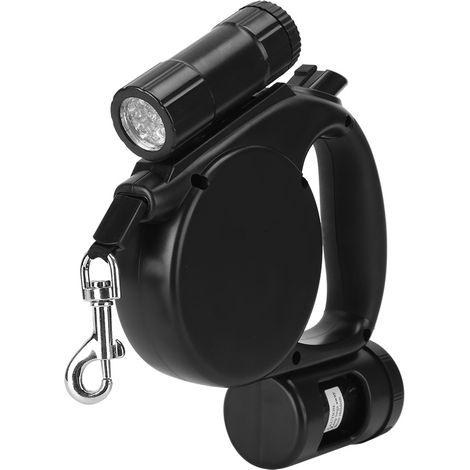 Laisse rétractable automatique 3 en 1 en plastique noir portable pour animaux de compagnie avec sac à déjections lumineux LED pour chiens et chats (1/5)