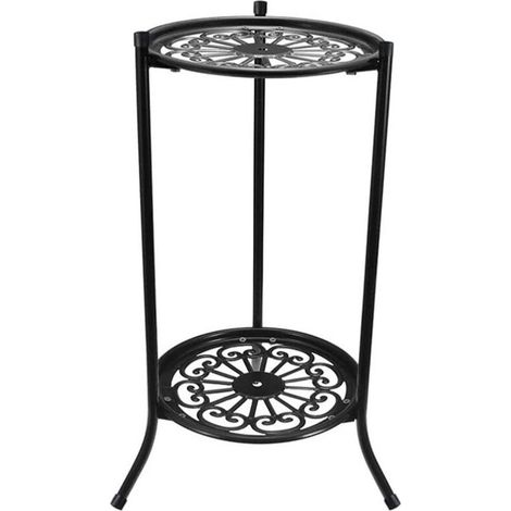 Support pour plantes en pot en fer noir Double couche Étagère à plusieurs niveaux 50x24 cm pour plantes lourdes d'intérieur et extérieur (1/5)