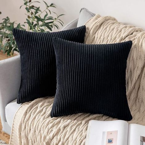 Funda de cojín decorativa de terciopelo, funda de almohada suave para sofá, sala de estar, sillón, juego de 2, 45x45cm, negro (1/3)