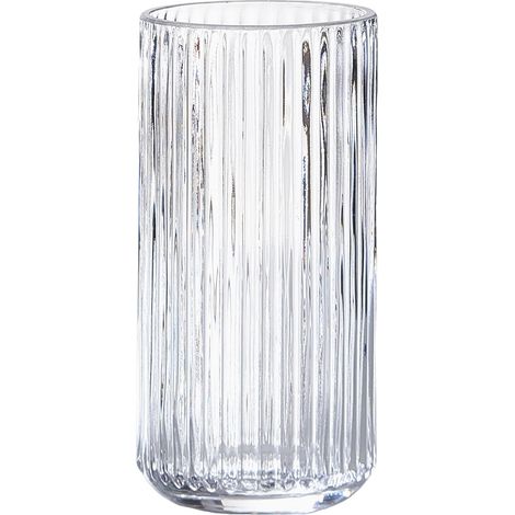Vase à fleurs rond en verre soufflé à la bouche - 19 cm - Transparent - Avec motif à rayures - Pour bibliothèque, table à manger, bureau, salle de réunion, salle de bain, plan de travail (1/5)