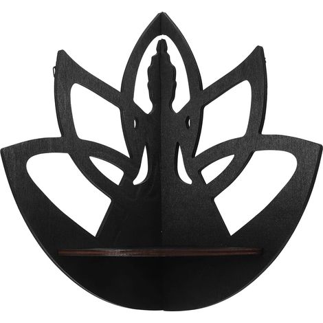 Étagère murale d’angle en bois avec statue Bouddha lotus pour rangement/déco (1/4)