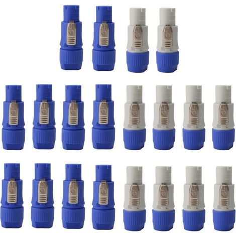 20 pezzi NAC3FCA NAC3FCB Spina per altoparlante a 3 pin Connettore Powercon maschio Alimentatore CA 20A 250V Blu e grigio bianco (1/4)