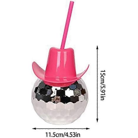 Lot de 2 gobelets boule disco avec paille, gobelets cocktail scintillants en forme de chapeau de cowboy (1/4)