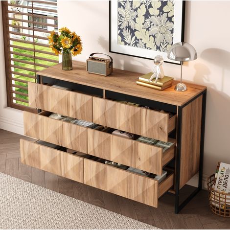 Madia con 6 cassetti 120 x 40 x 80 cm in truciolare e MDF, nero e legno HAVRYA (1/5)