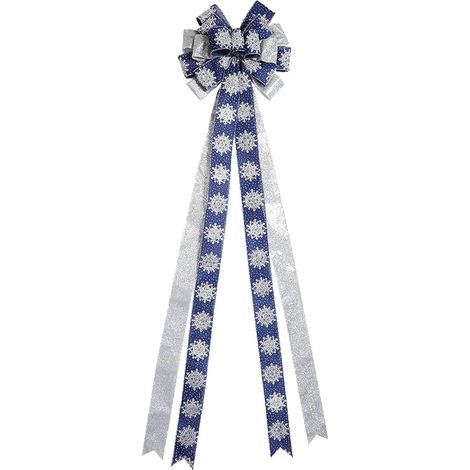 Weihnachtsbaum-Hängegnom, große Schleife, 33 x 113 cm, Weihnachtsbaumschmuck, Winterglitzer, Blau, Gold und Champagner