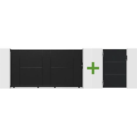 Portail coulissant acier 3m NALI H.160cm noir + Portillon H.160cm noir