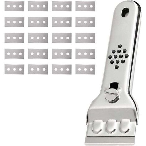 Verre Grattoir Plaque Vitrocéramique en Acier Inoxydable Grattoir Vitre Plaque Induction Racloir Vitrocéramique Peinture Scraper Raclette Plaque Vitrocéramique avec 20 Lames,pour Vitres/Miroir