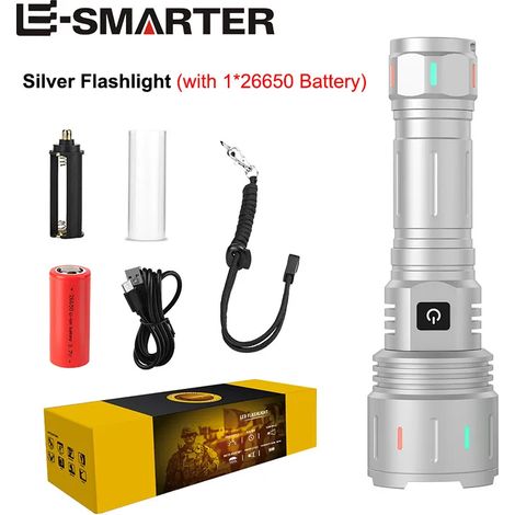 Lampe torche zoom haute puissance - lampe torche tactique haute intensité - projecteur d'urgence pour le camping et l'aventure - avec lumière fluorescente (1/5)