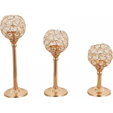 (3pcs) Gold Crystal Candle Holders Centerpiece for Wedding Dining Table Decoration, Halloween, Christmas, Birthday Party, Home Decor Candlestick Holder (1/5)