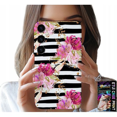 Funda para Samsung Galaxy A24 4G - estampado de flores y rayas blancas y negras (1/5)