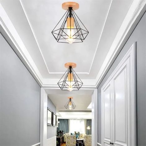 U-do 3pcs Plafonnier Industrielle Vintage,Lampe Suspension en Cage Diamant Retro Style Edison pour Salon Chambre (1/4)