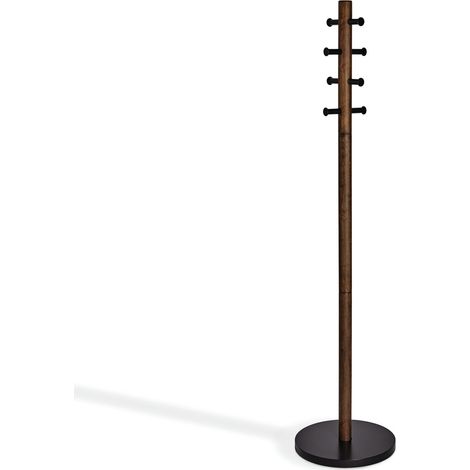 Porte manteau sur pied. En bois, coloris noyer et noir pour les 8 patères et la base. Dimension 51cm de diamètre et 165cm de haut. (1/5)