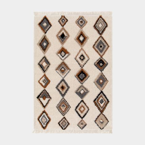 Tapis motif berbère à franges - Héritage du désert - Gris, camel - 200 x 290 cm (1/5)