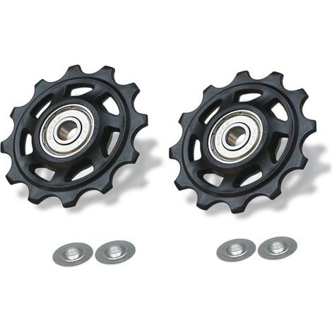 Tensioner pulley kit, 2pcs 12T Jockey Wheel Kit Bicycle Mechanism Pulley for 5/6/7/8 Speed Derailleur Nut Washers Fittings, rear derailleur pulley (1/5)