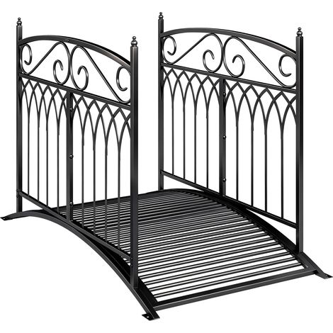 Barocke Metall-Gartenbrücke 91 cm, schwarzer dekorativer Steg, Geländer inklusive, Tragkraft 100 kg, romantischer Outdoor-Stil.