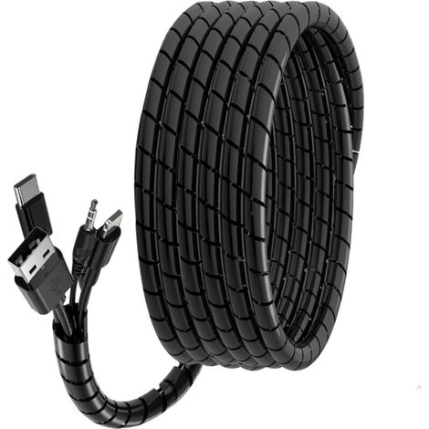 2M Cache Cable Spirale  30mm, Gaine Spirale Flexible Protege Cable pour Le Bureau/Ordinateur, Kit de Câble Rangement pour Le Câble d'Antenne TV/PC/USB/Télé/AUX, Noir - Bricolage