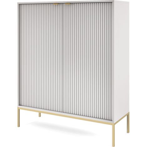 Selsey VELLORE - Hochkommode Highboard - Grau mit geriffelten Fronten und goldenen Metallbeinen (1/3)