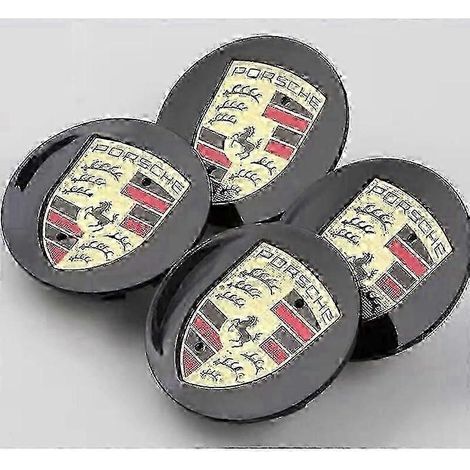 Jeu de 4 enjoliveurs centraux Porsche noirs avec logo coloré (76 mm) (1/2)