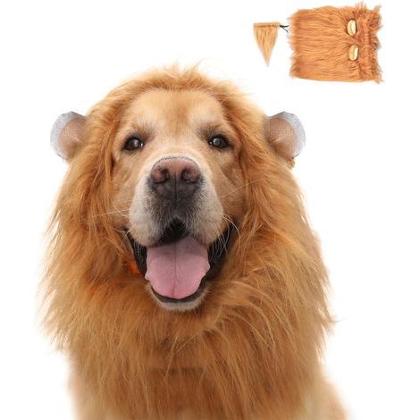 Hundekostüm mit Ohren, verstellbarer Löwenmähne, hellbraun, Größe L. Ideal für Halloween, Weihnachten und Rollenspiele. (1/5)