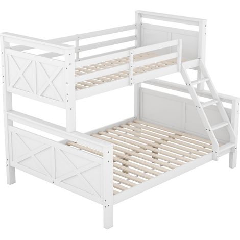 =(WX000403AAA-1)Lit superposé avec échelle et barrière de sécurité, convertible en 2 lits séparés, lit en bois pour enfants, adolescents et adultes, 90(140)x200cm, blanc(ETA 7.13) (1/5)